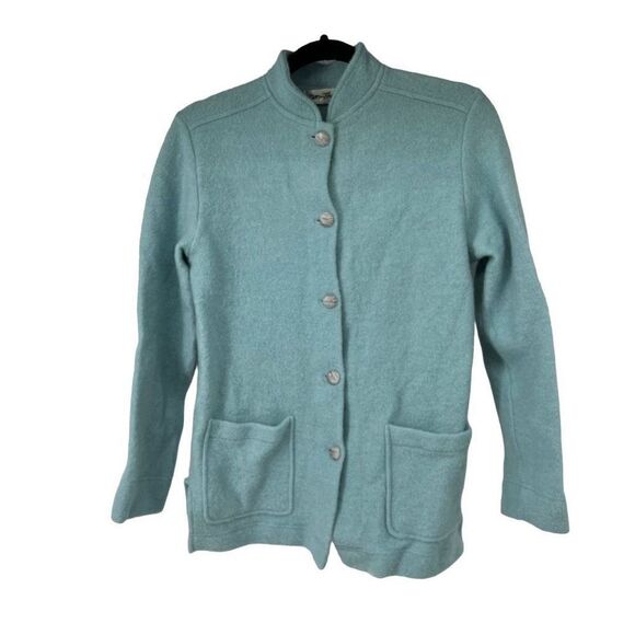Vintage Norm Thompson Turquoise Gray Button Up Sweater‎ - Picture 1 of 6